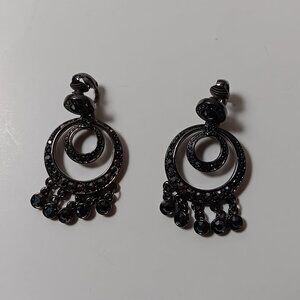Kenneth J. Lane black cristal chandelier clip on earrings gunmetalKJL